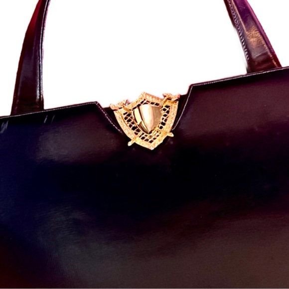 1940s Black Leather French Top Handle Hand Bag - Picture 11 of 13